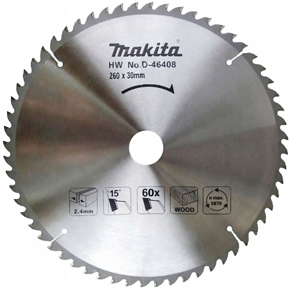 

Tarcza tnąca Makita do drewna 260x30 60z D-46408