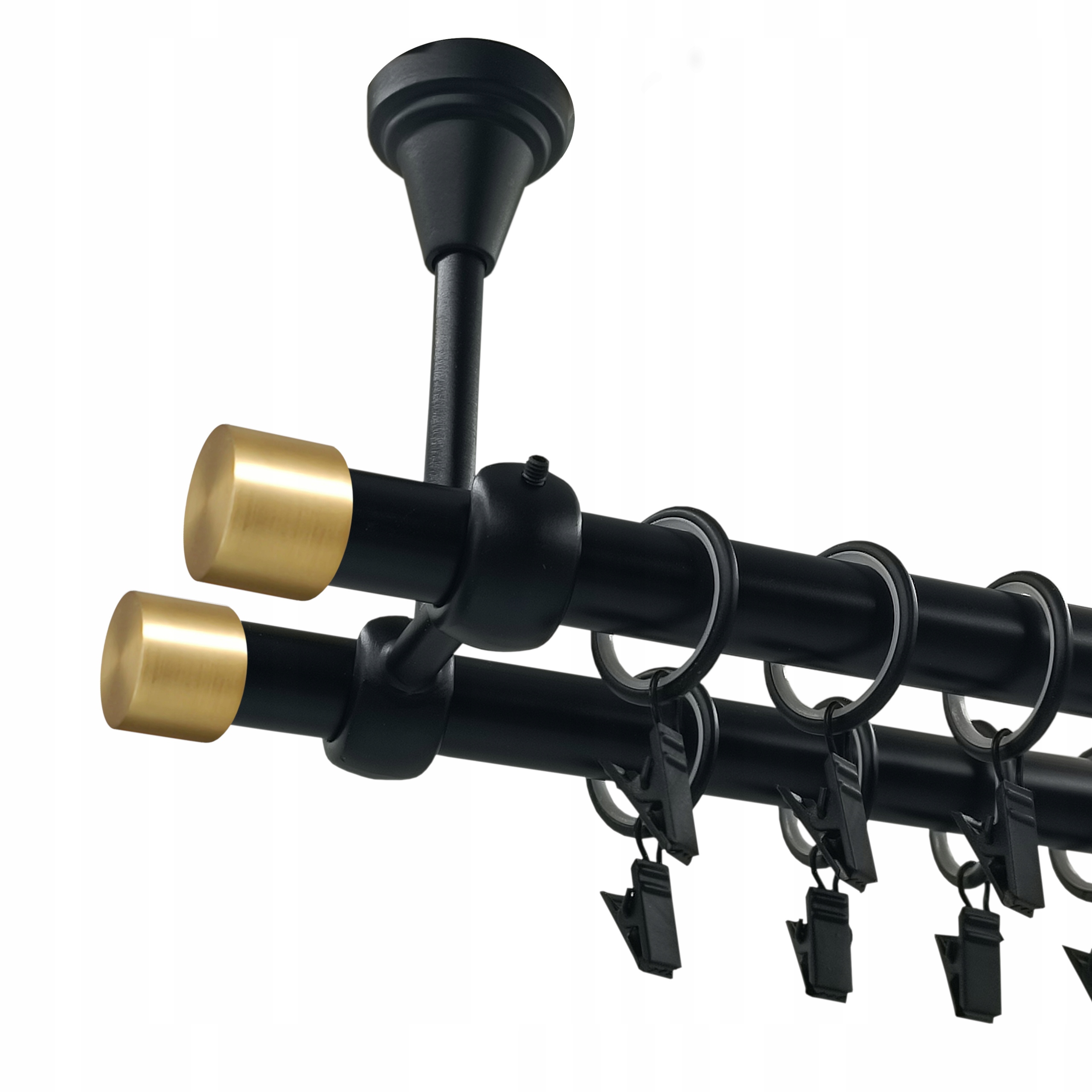 Dvojitá Garnýž Stropní 19 MM Kovová Černá Matná 320 CM Luna Gold