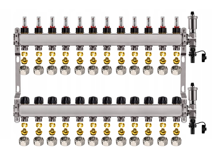 Rozdělovač pro podlahu nerezový 12-okruhové podlahové vytápění Pex