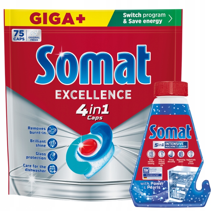 Kapsle do myčky nádobí Somat Excellence 4v1 75 ks čistič 250 ml