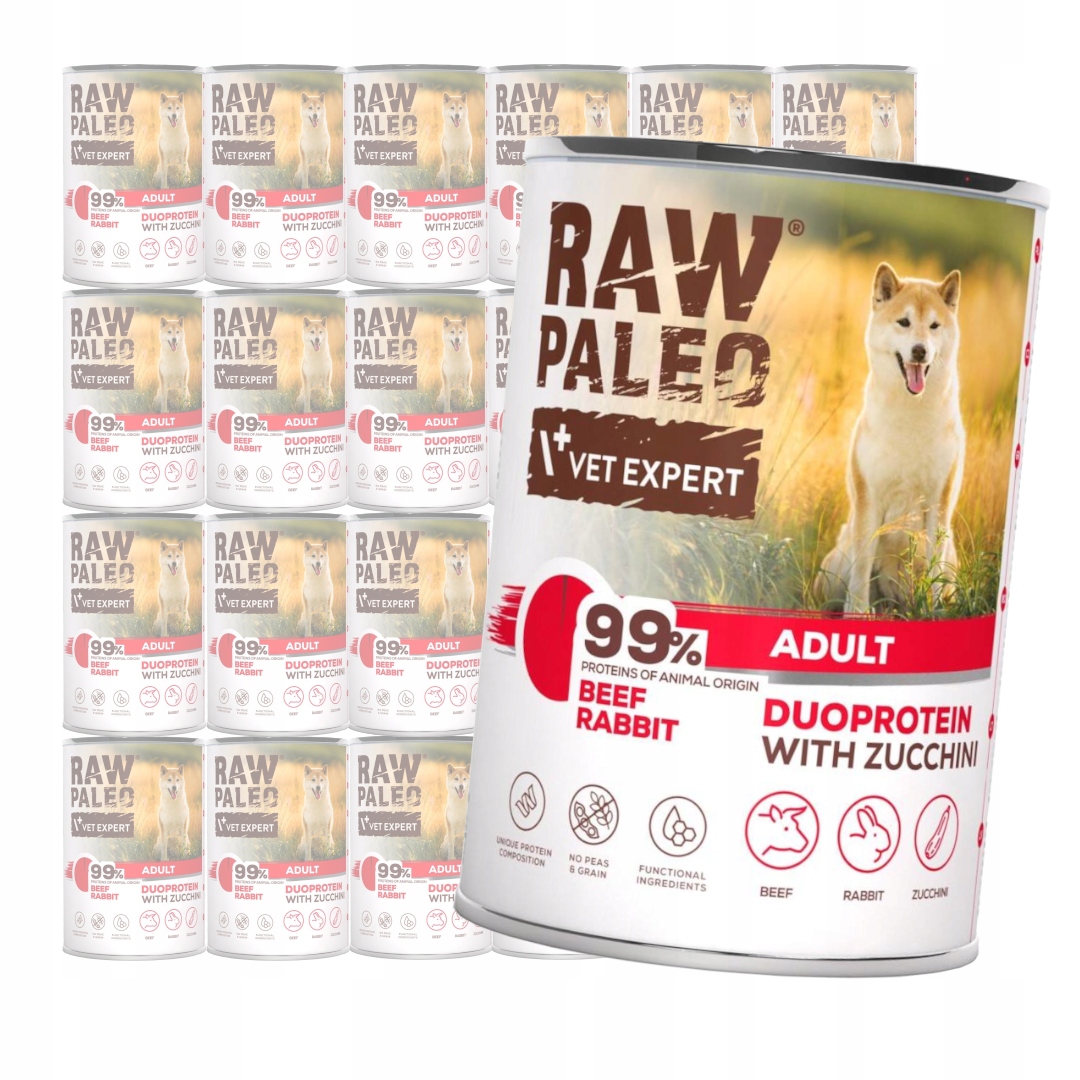 Raw Paleo Adult Duo 24x400g Vlhké Krmivo pro psy s hovězím a králíkem