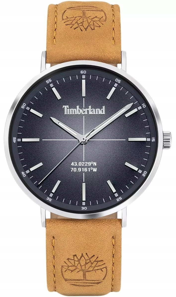 Pánské hodinky Timberland křemenný ciferník modrý, pšeničný řemínek 42 mm