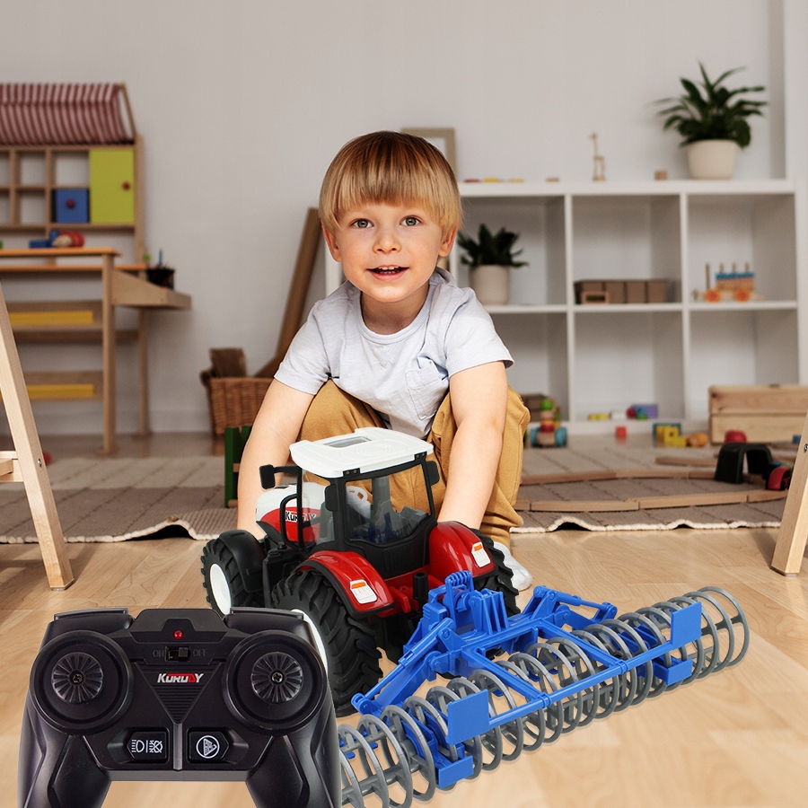 TRAKTOR ZDALNIE STEROWANY CIĄGNIK + WAŁ ROLNICZY MASZYNA ROLNICZA R/C 1:24 Wysokość produktu 12 cm