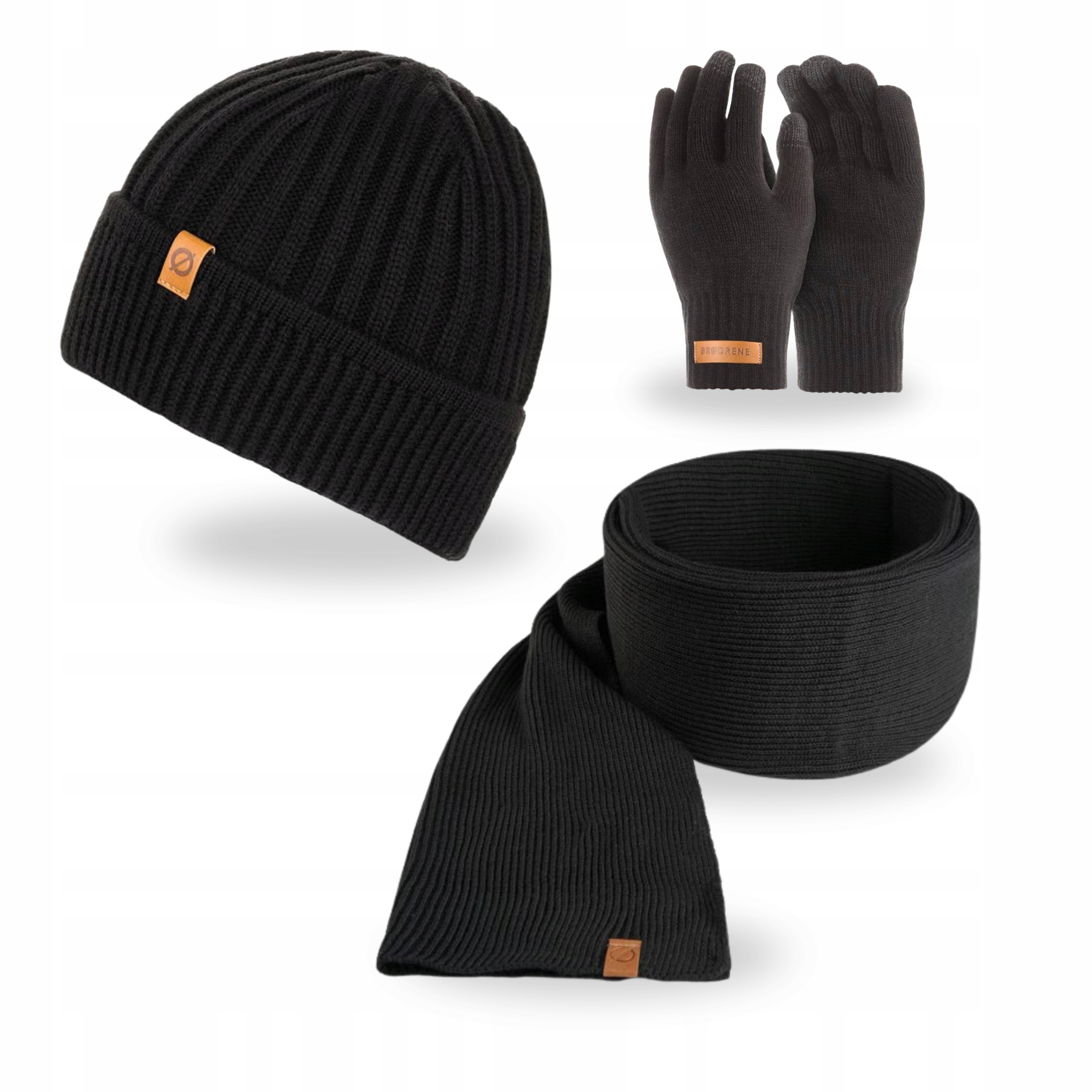 Pánská Čepice s rolováním Elegantní černá šála Rukavice Smart 3v1