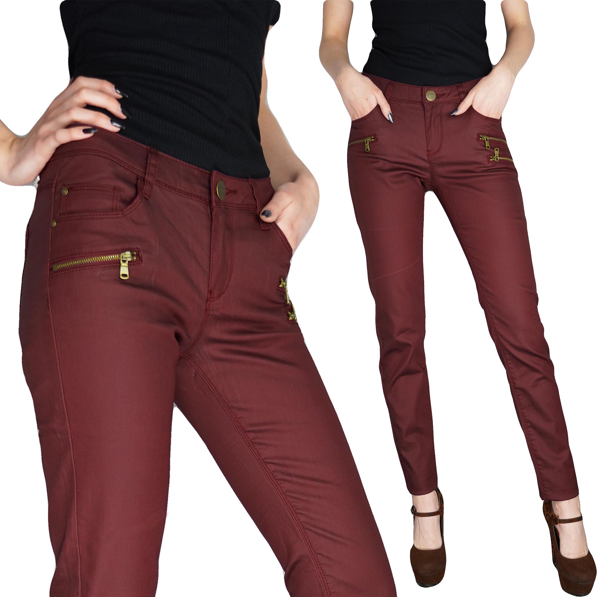 

Orsay Woskowane Spodnie Jeansy Rurki Zamki S 36
