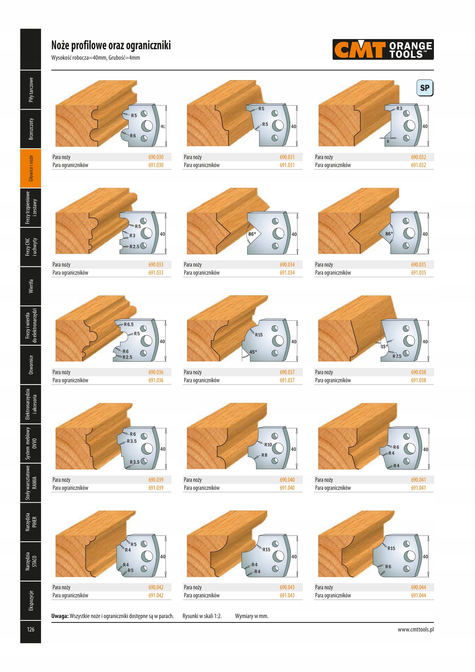 CMT NOŻE PROFILOWE 40 mm HSS DO DREWNA Marka CMT