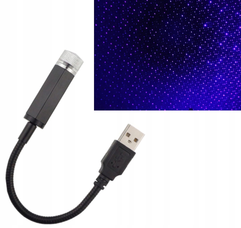 

Projektor Usb Led Samochodowy Gwiazdy Niebieski