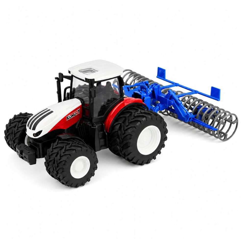 Traktor s zemědělským válcem Dálkově ovládaný Rc světla Červený 1:24