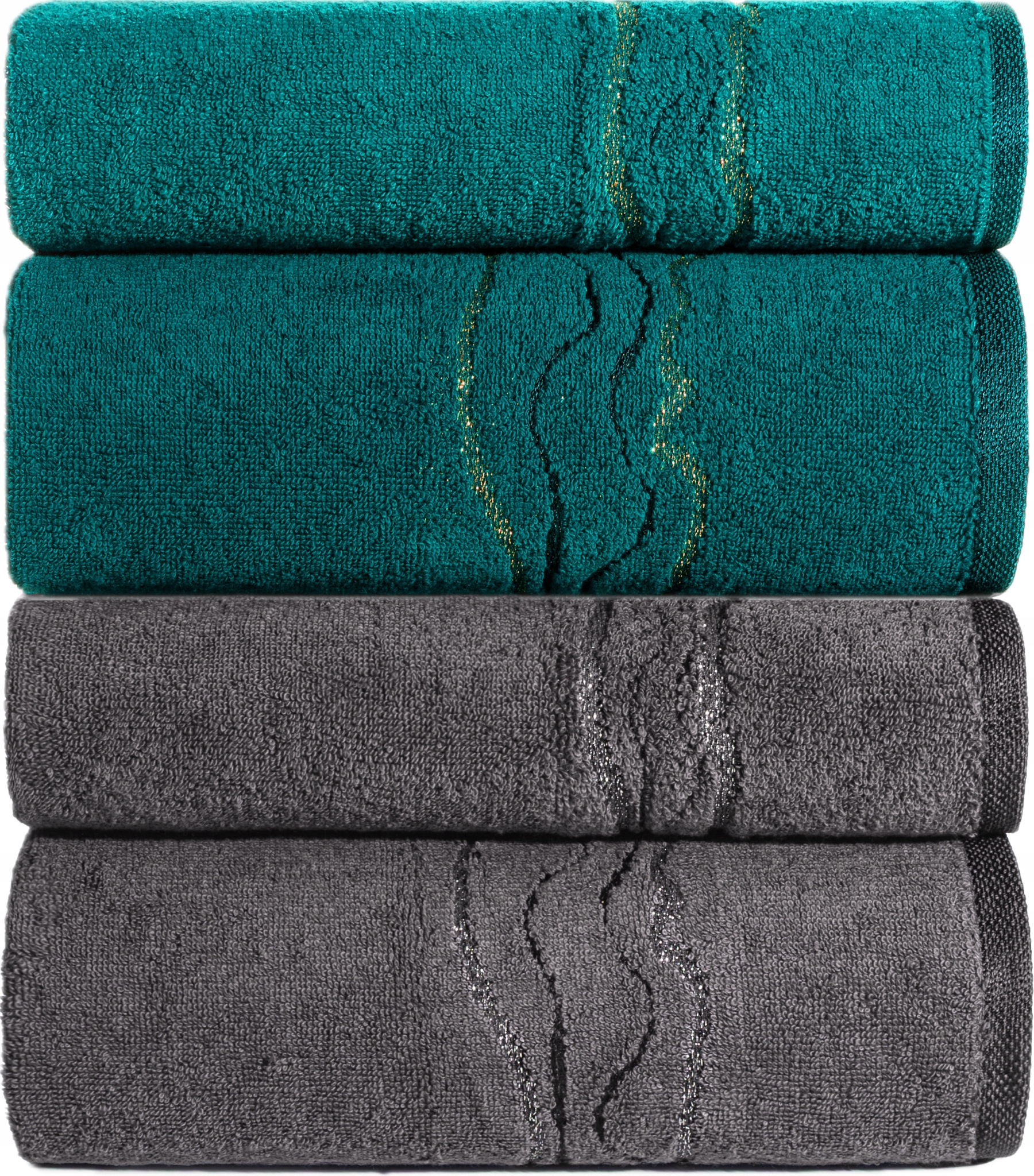 Komplet 4 Ręczników Kąpielowych Bawełna Zestaw Turkus Szary