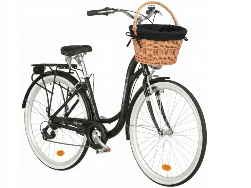 Rower miejski Indiana Moena 28 cali damski Czarny Kosz wiklinowy Wkład