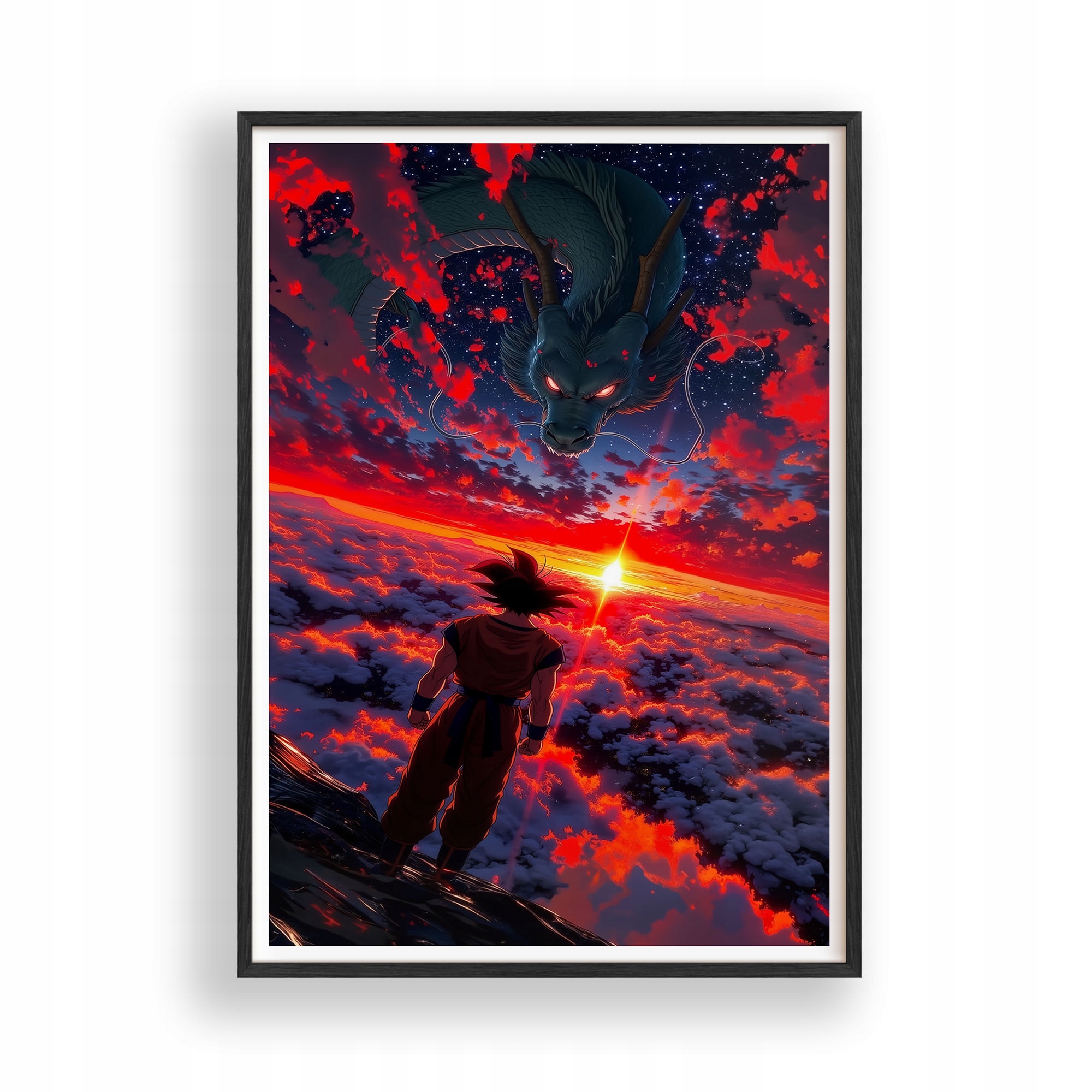 Obraz Dragon Ball Goku Shenron Plakát Rámeček Dřevěný Černý 30x42 cm