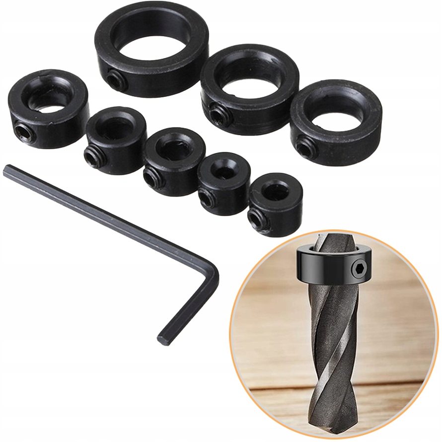 ZESTAW OGRANICZNIKÓW GŁĘBOKOŚCI WIERCENIA DO WIERTEŁ + IMBUS 9 Elementów