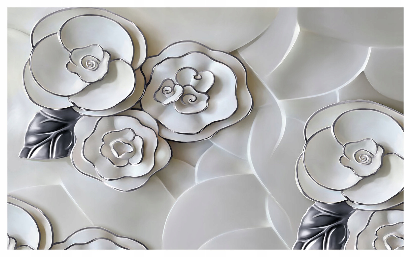 Fototapeta Metalické vinylové květiny se stříbrnými liniemi na bílém 254x184 lepidlo