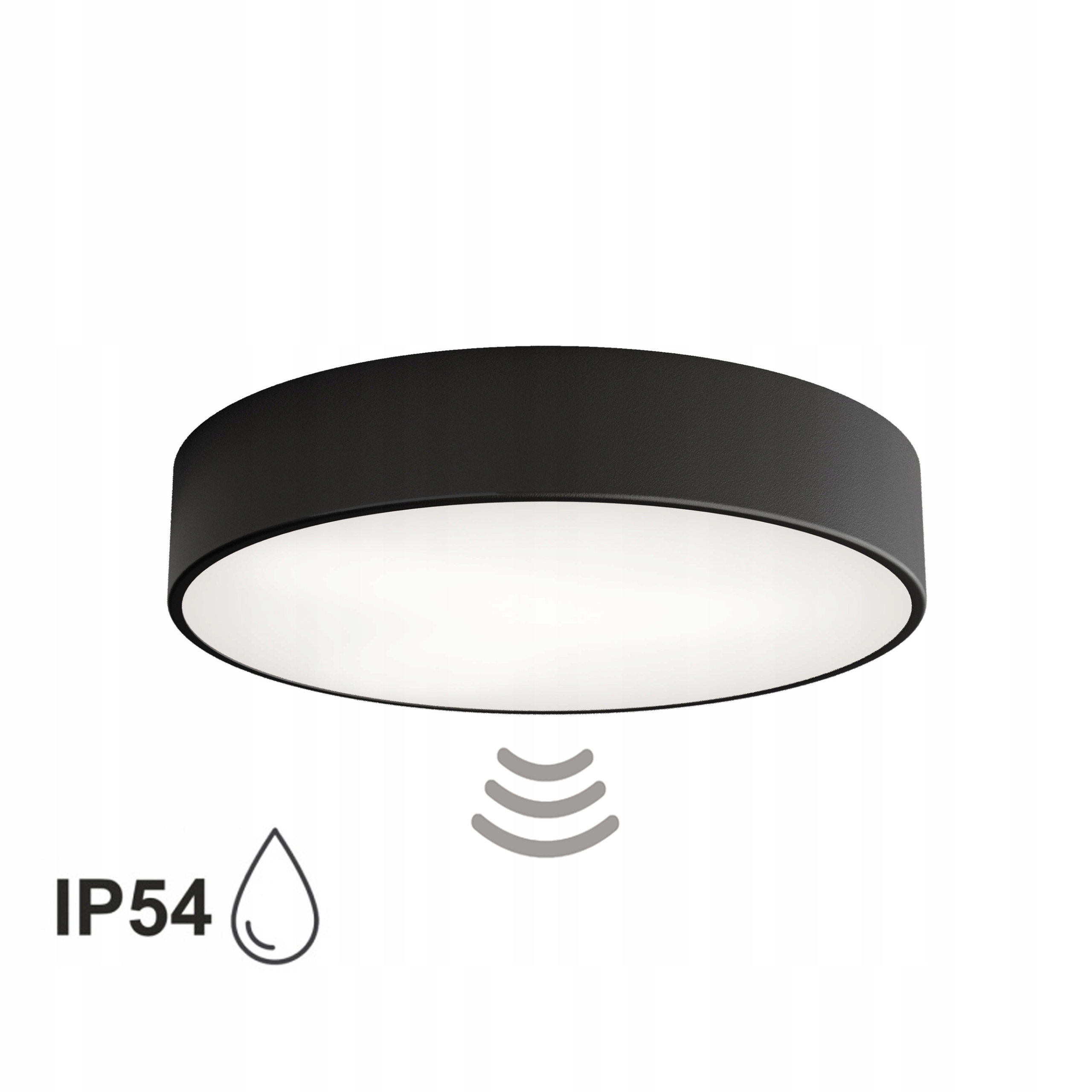 Lampa sufitowa na taras plafon Cleo 400 Czarny IP54 z Czujnikiem Ruchu