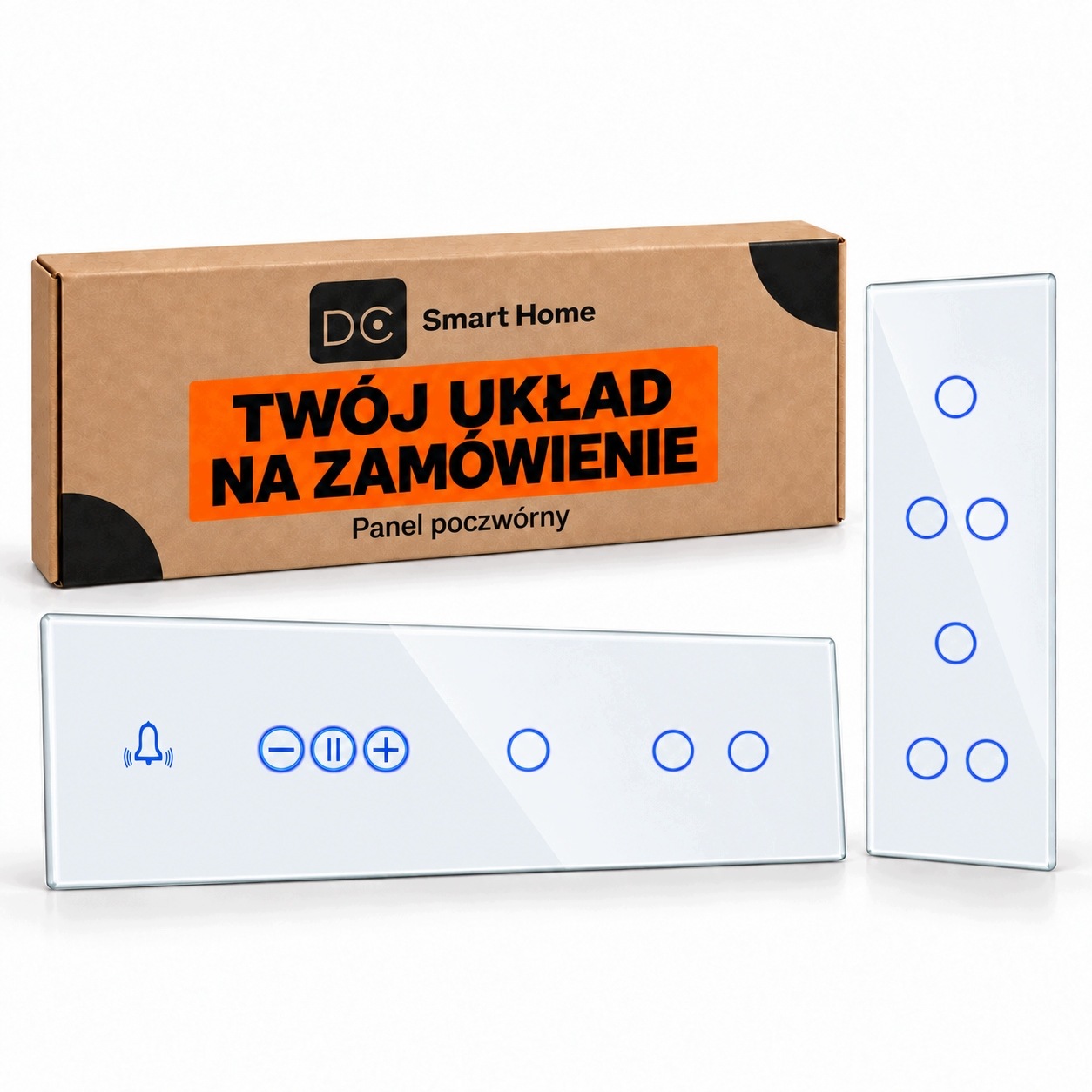 Skleněný panel čtyřnásobný bílý na zakázku rámeček s dotykovým spínačem 0G
