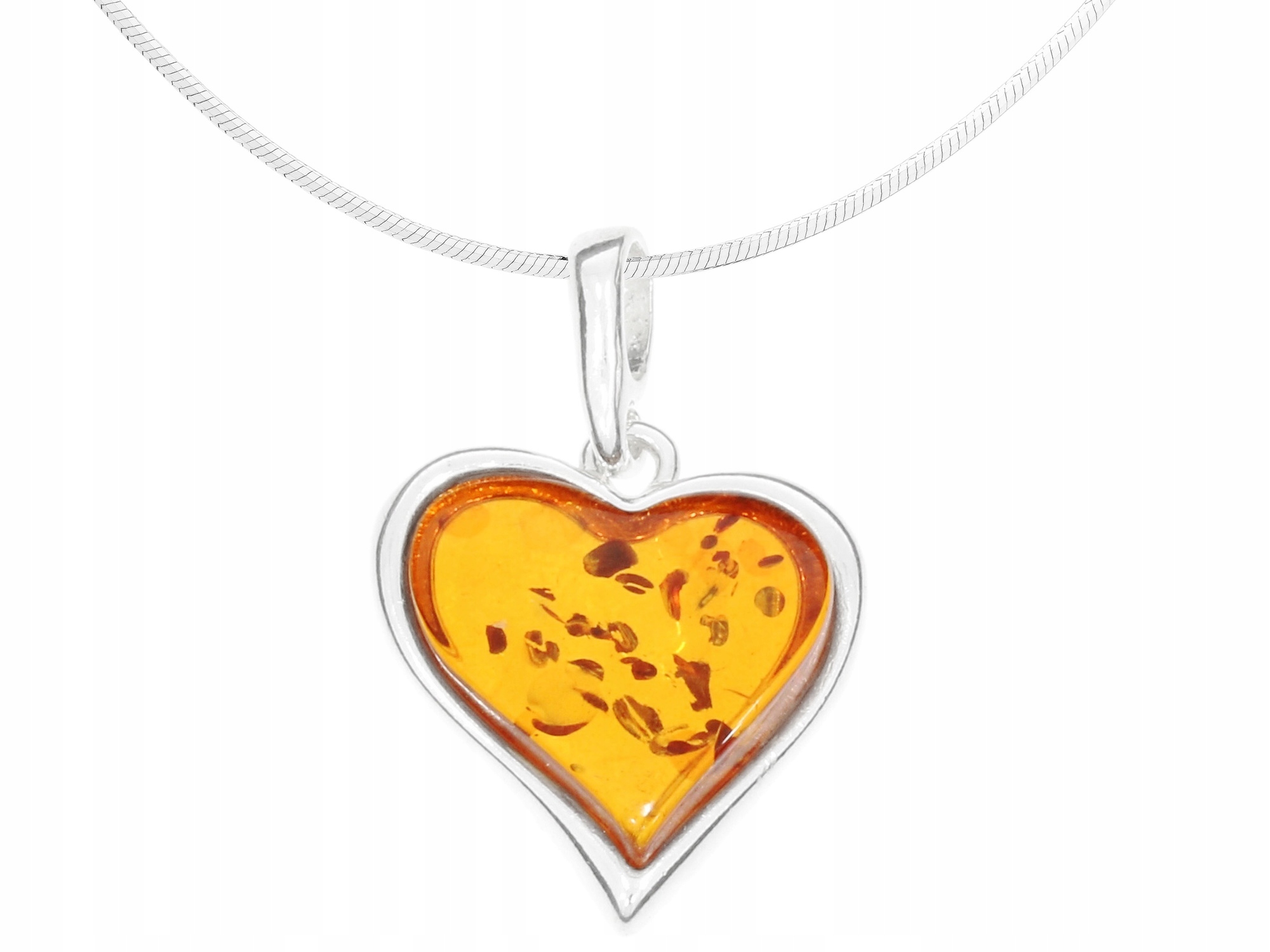 Dlouhý stříbrný dámský náhrdelník Srdce s jantarem Srdíčko Stříbro 75 cm