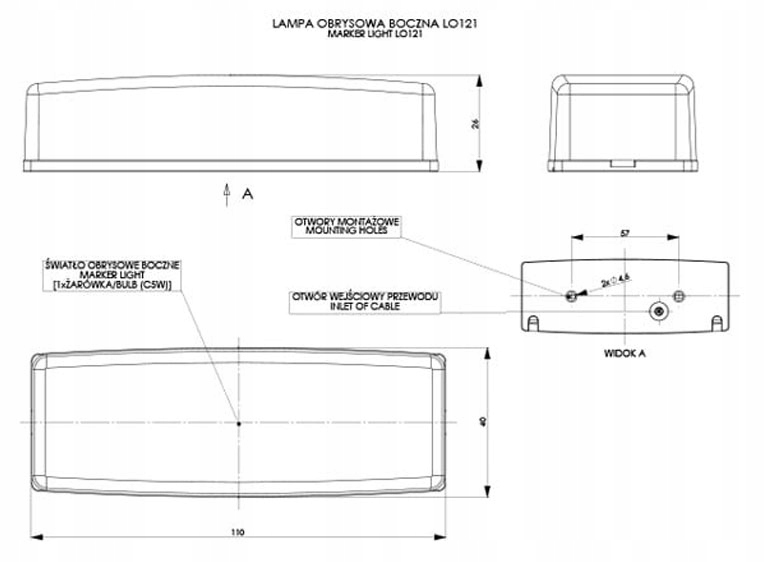 LAMPA ŻARÓWKOWA OBRYSOWA PROSTOKĄTNA POMARAŃCZOWA Stan opakowania oryginalne