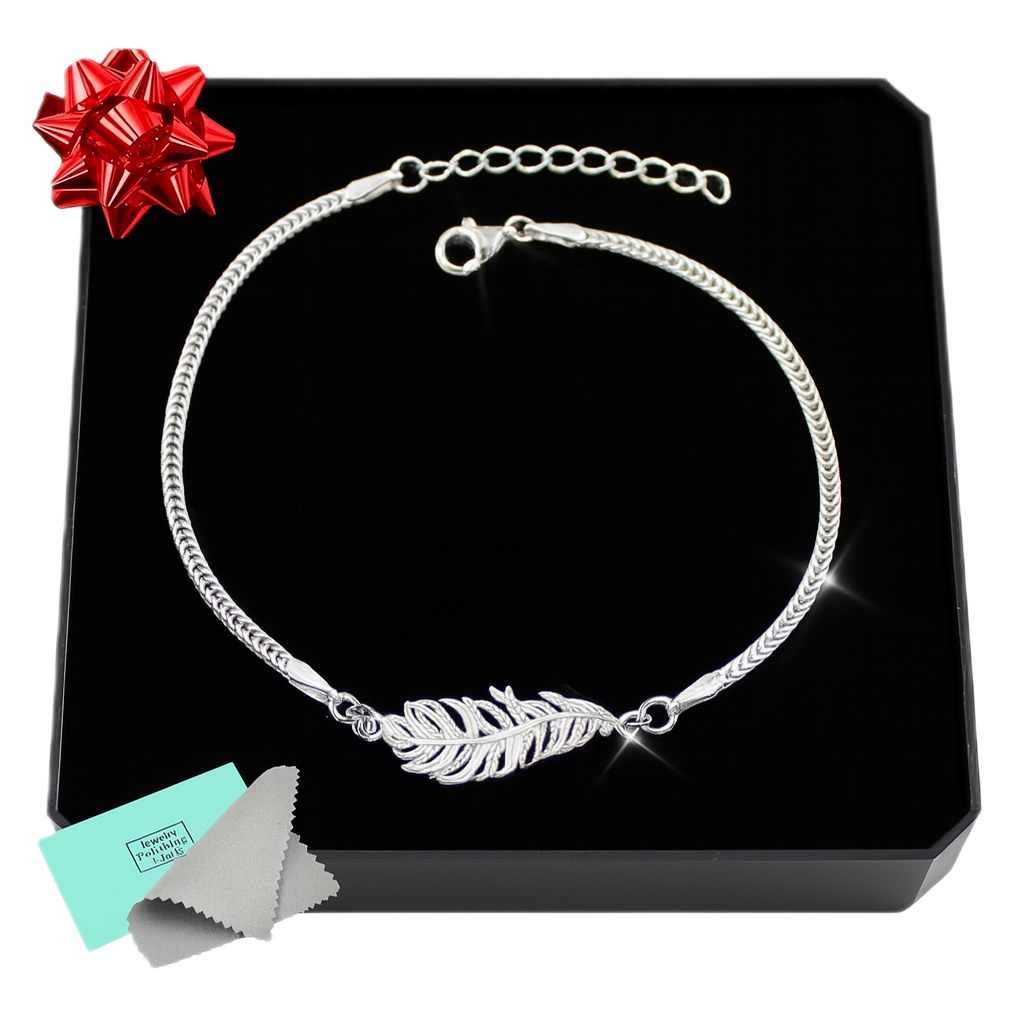 Bransoletka srebrna damska z piórkiem Piórko 925 celebrytka