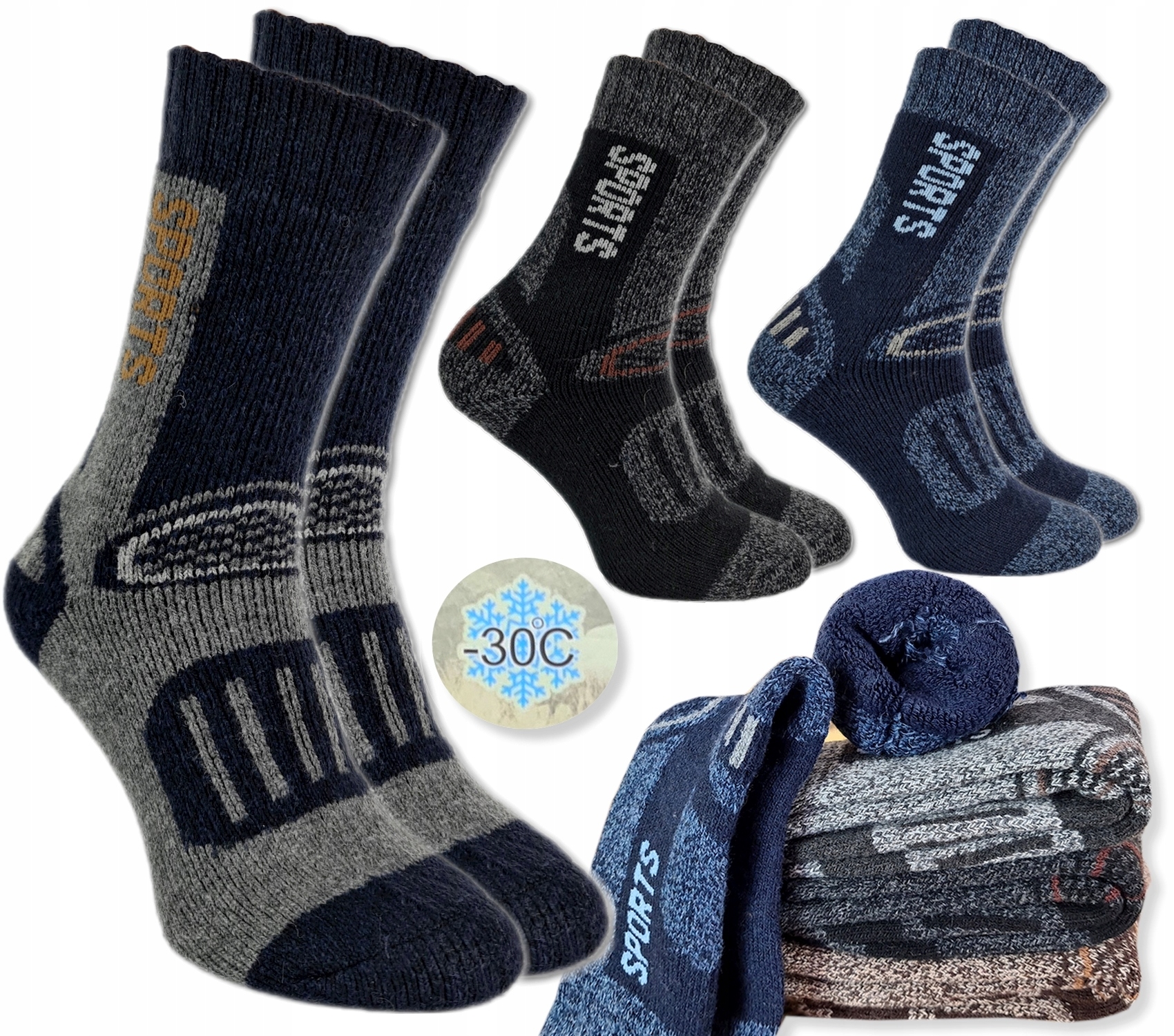 

3x Ciepłe Termo Skarpety Wełniane Męskie 40-43 S