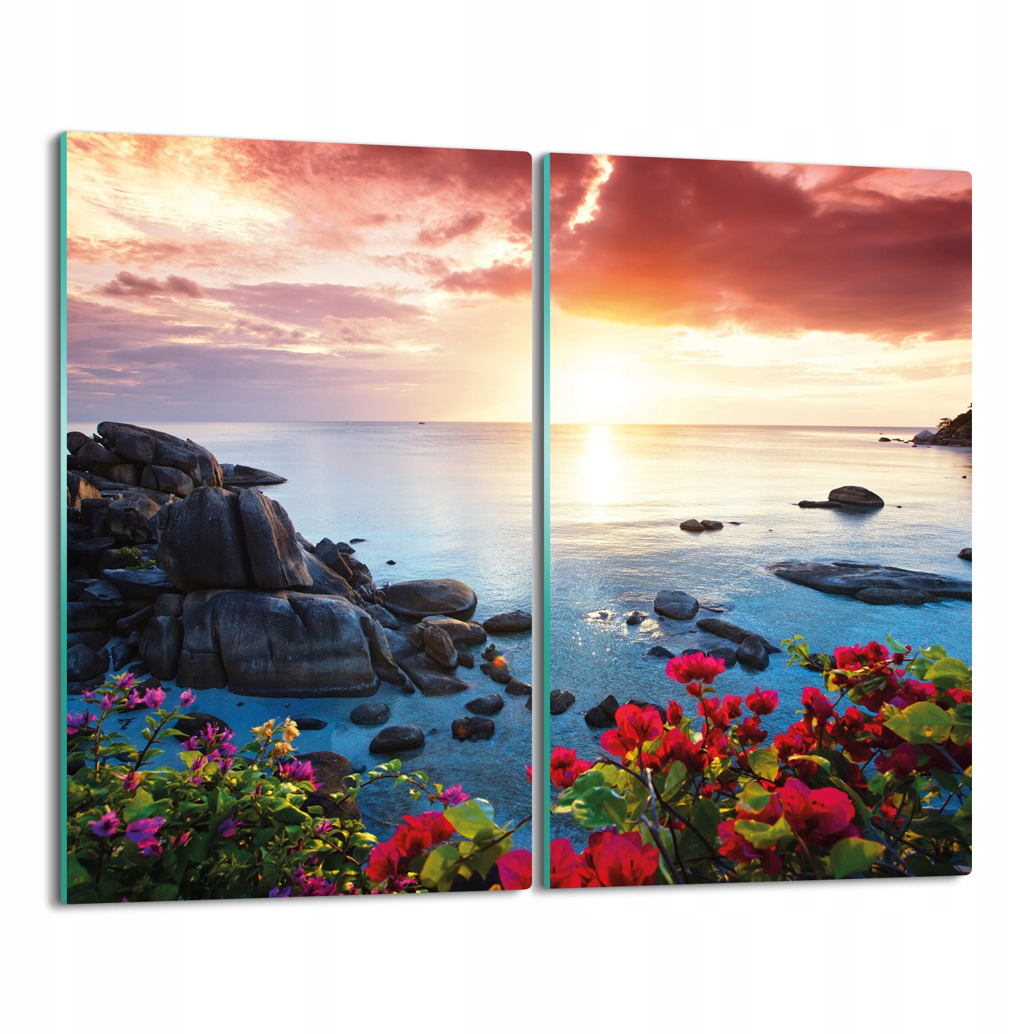 skleněný splashback Skály moře květiny 2x 30x52