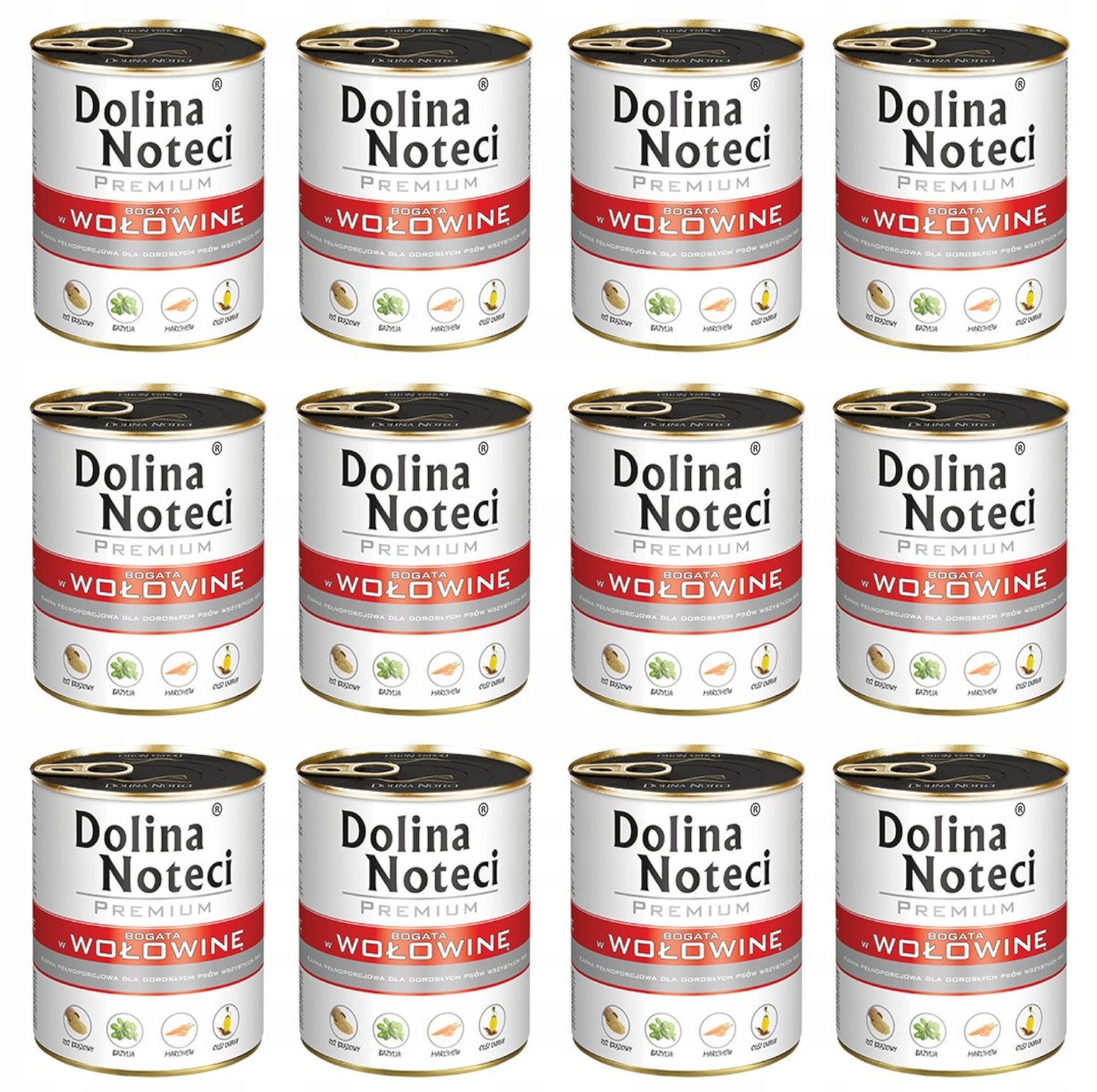 Mokra karma dla psa Dolina Noteci Premium bogata w wołowinę 12 x 800 g