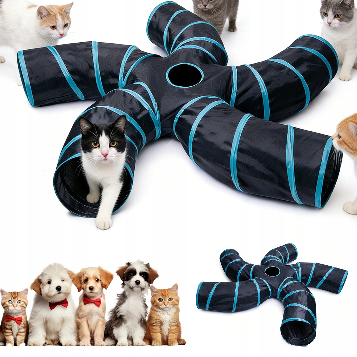 5-VSTUPOVÝ Tunel Pro Kočky Se Šustícím S-tvarovaným Papírem