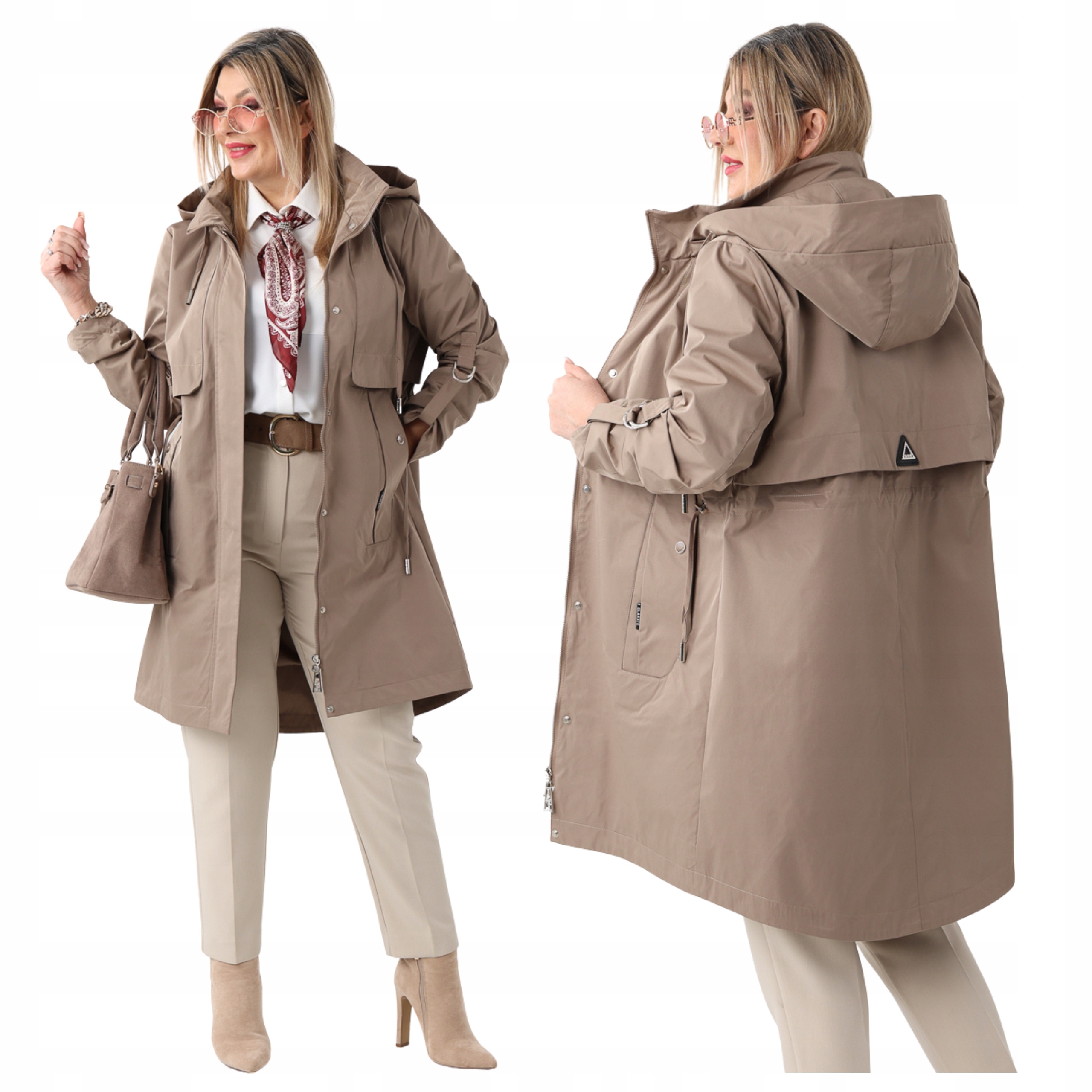 Kurtka Przejściowa Parka Damska Z Kapturem Cienka Duże Rozmiary