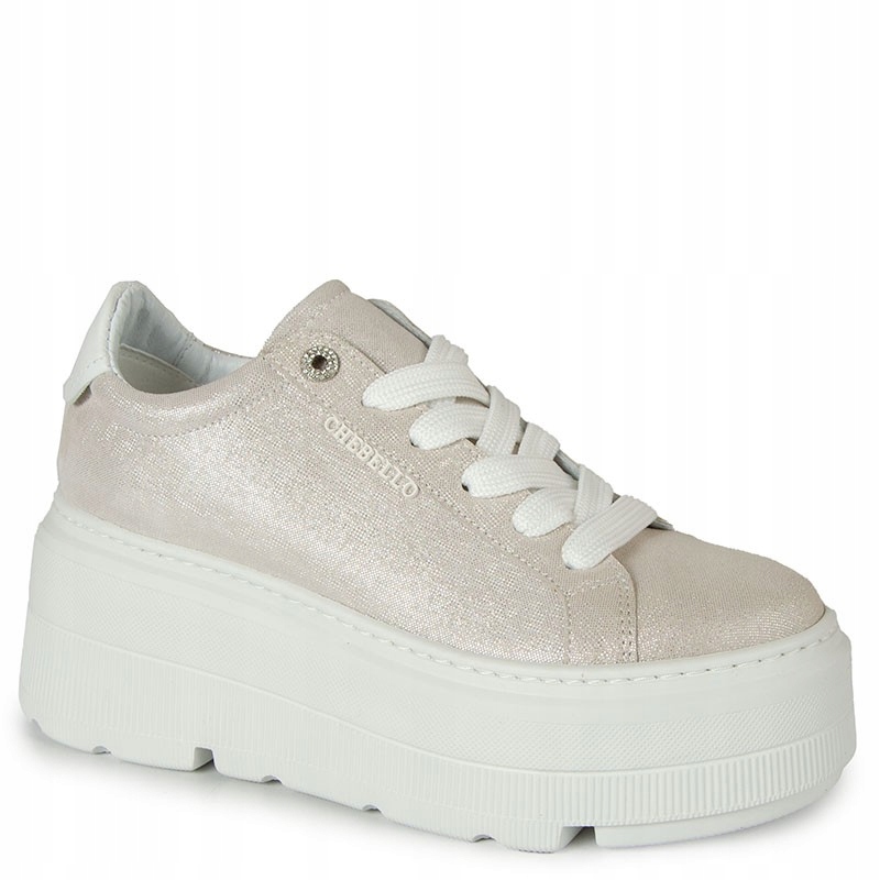Chebello 4721 Stříbrné Kožené Tenisky Na Platformě 39