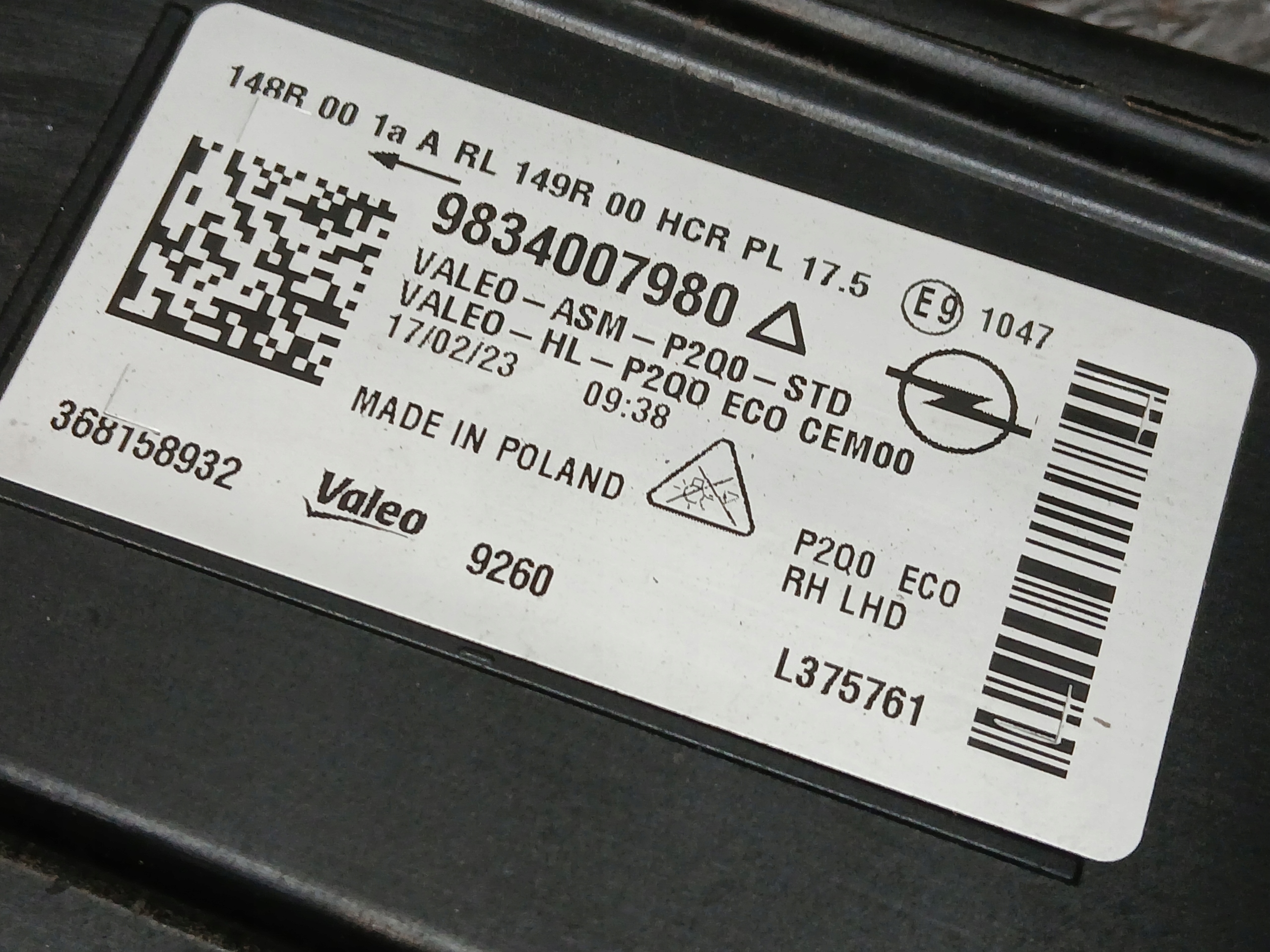 light front right OPEL MOKKA II 2 B FULL LED 9834007980