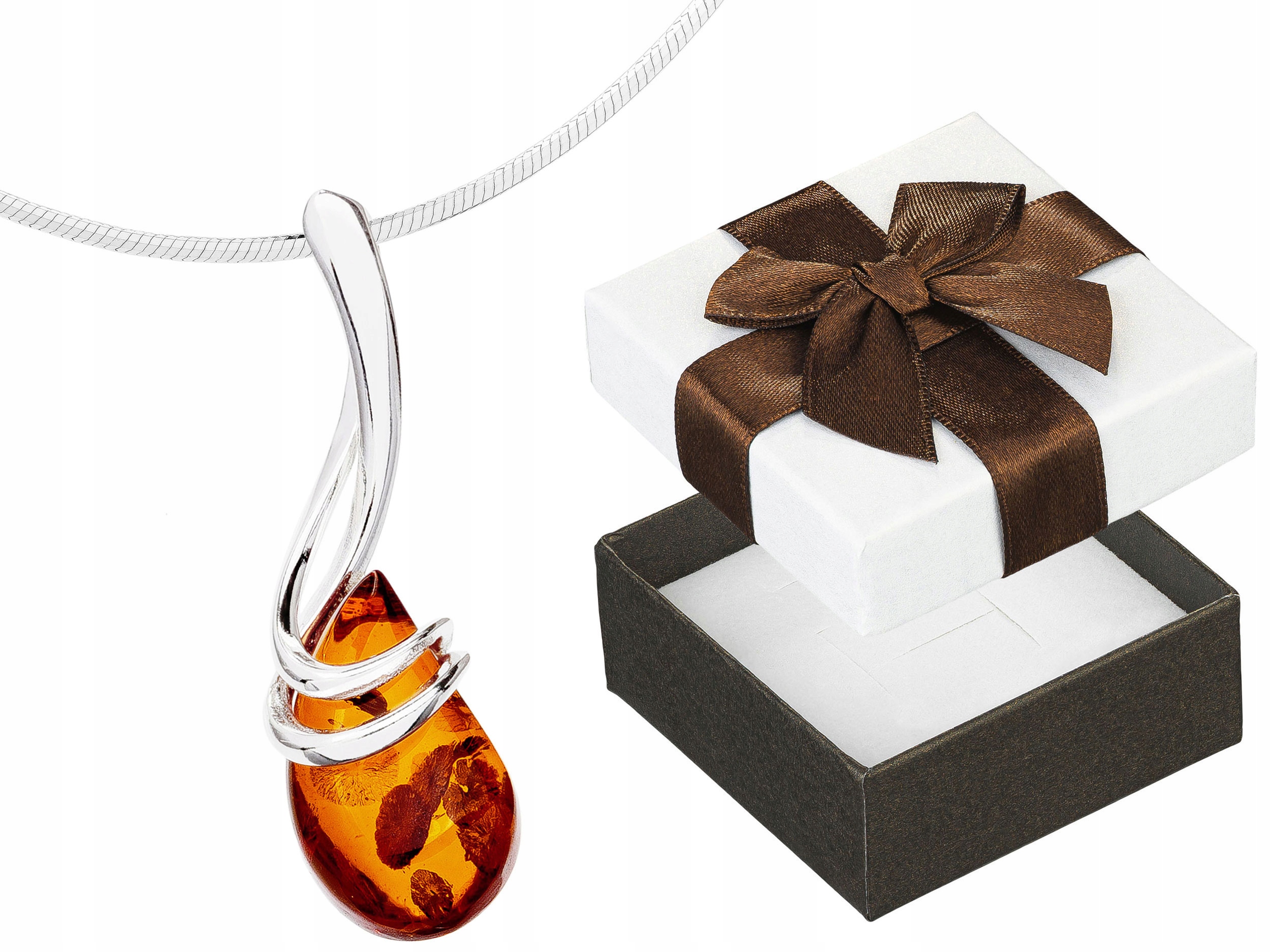 Krátký Stříbrný Dámský Náhrdelník Kapka s Jantarem Slza Choker Stříbro 30