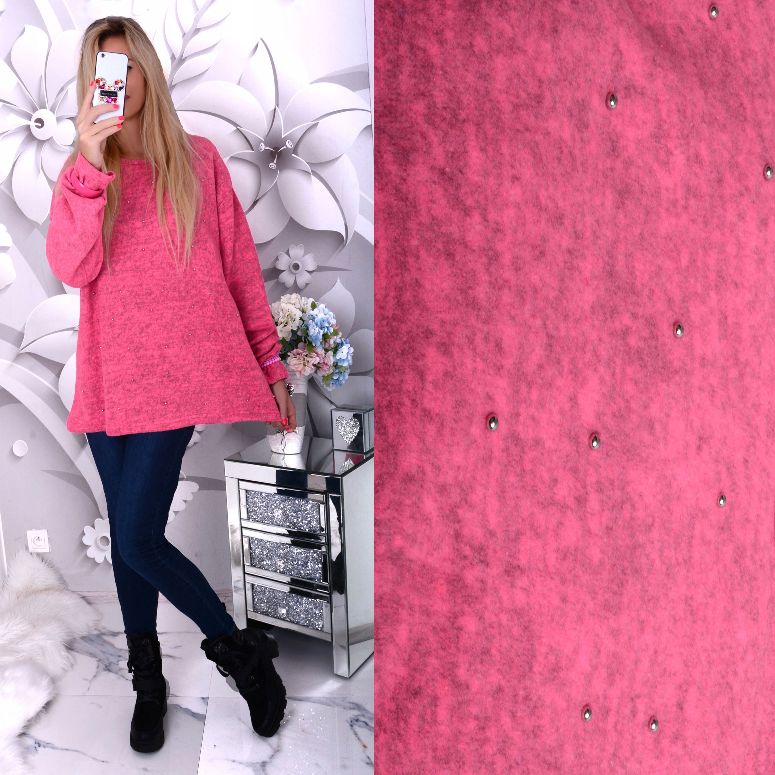 

Luźny Sweter Trapezowy Cud Perełki Duże Rozm 686A