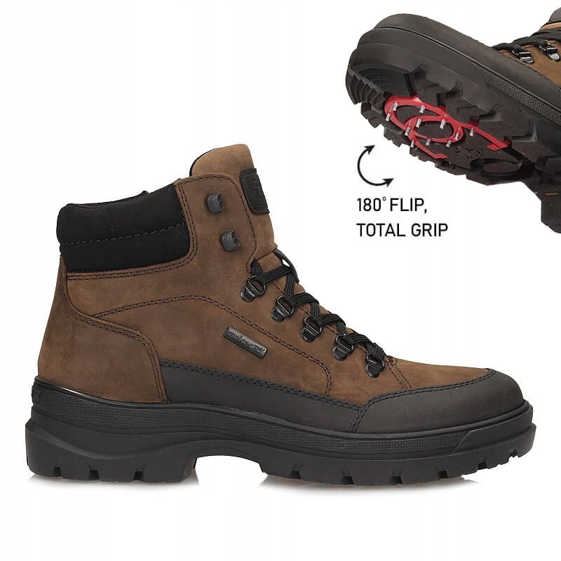 Kotníkové Boty Rieker Tex F5411-25 hnědé, protiskluzový systém s raky