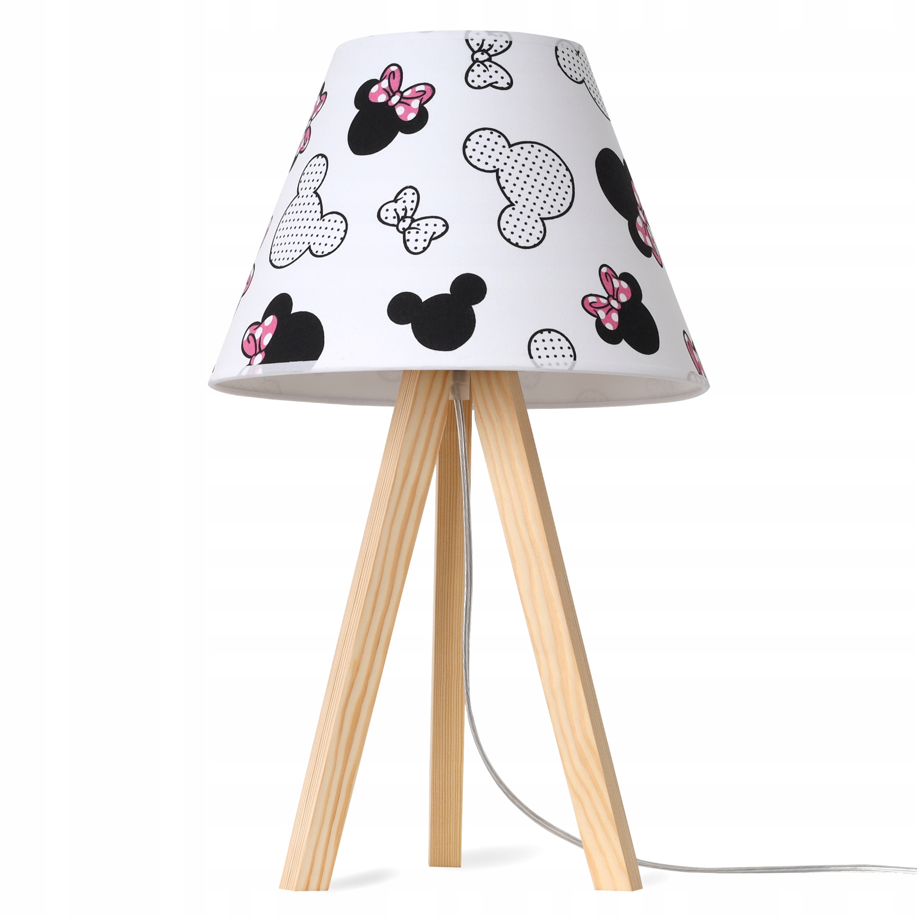 Noční Lampa Dětská Trojnožka Dřevěná S Stínítkem Minnie Mouse Růžová