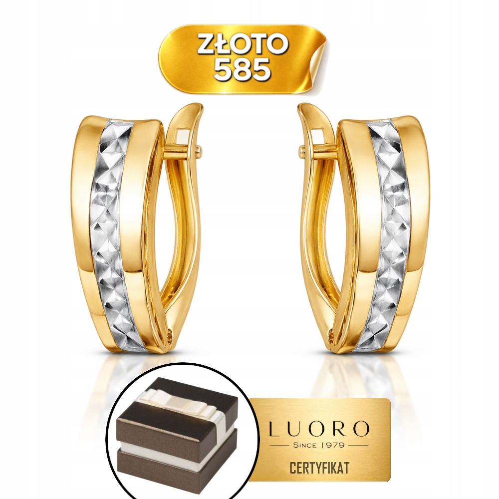 Náušnice Zlaté 585 14K Diamantové S Páskem Ve Středu 1,4 CM Dárek