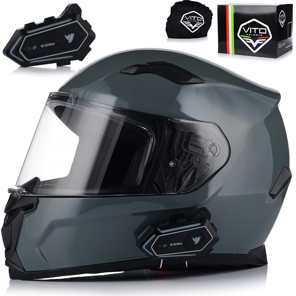 Motocyklová Prilba Vito Duomo Šedý Lesk Interkom 1ST Bluetooth