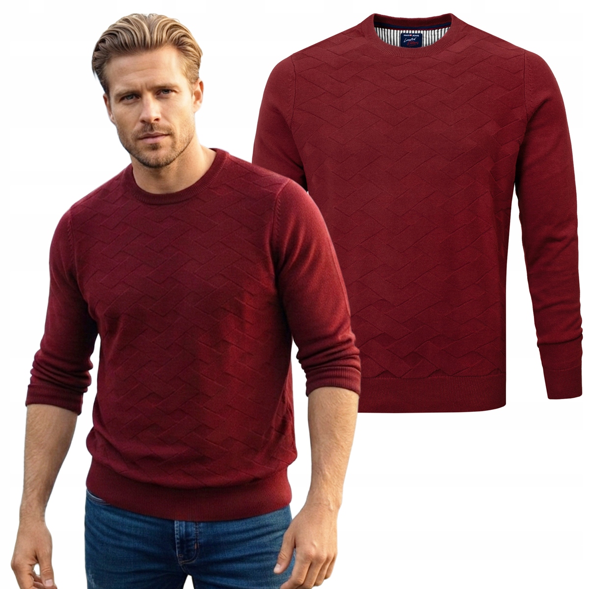 Elegantní Pánský Svetr Klasický Bordo Bavlněný XXL Pako Jeans