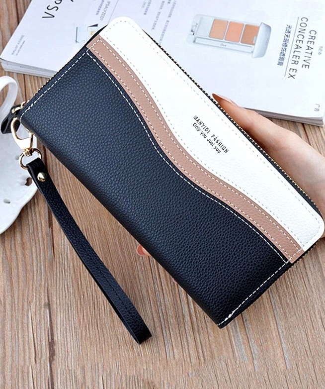 PORTFEL DWUKOMOROWY DAMSKI DUŻY PODWÓJNY SKÓRA PORTMONETKA Suwak Duży Wzór dominujący bez wzoru