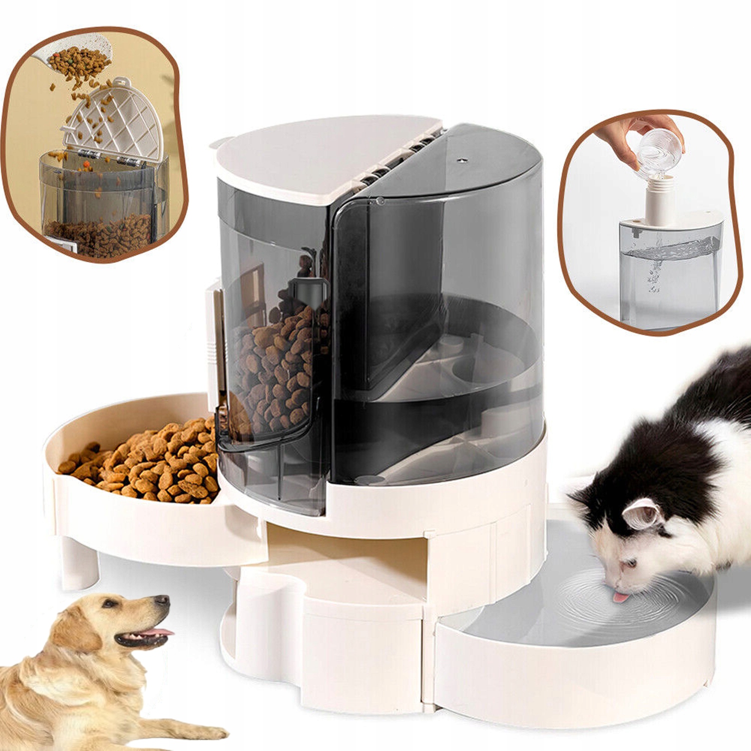 Levně Krmítko pro zvířata 2 v 1 Automatický dávkovač krmiva Napáječka design
