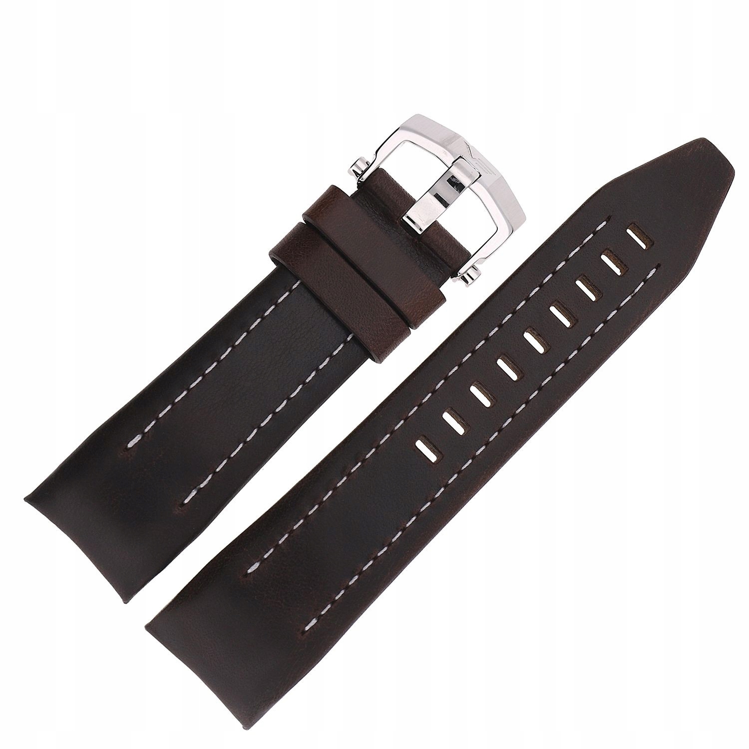 Pásek Lunokhod Kůže (A636) hnědý s bílou lesklou barvou