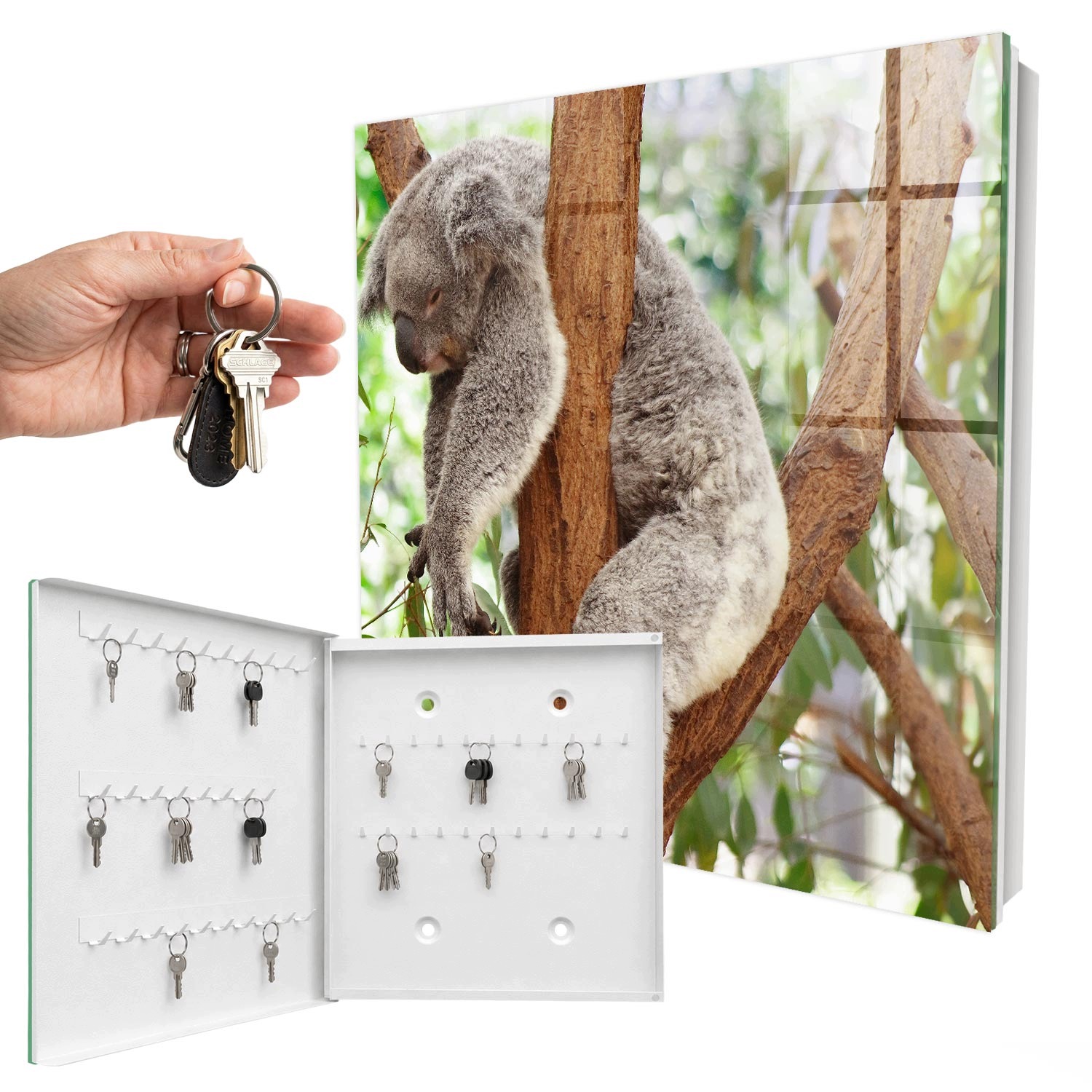 Skříňka na klíče se skleněnou přední částí Koala Relax Bílá levá 30x30 cm