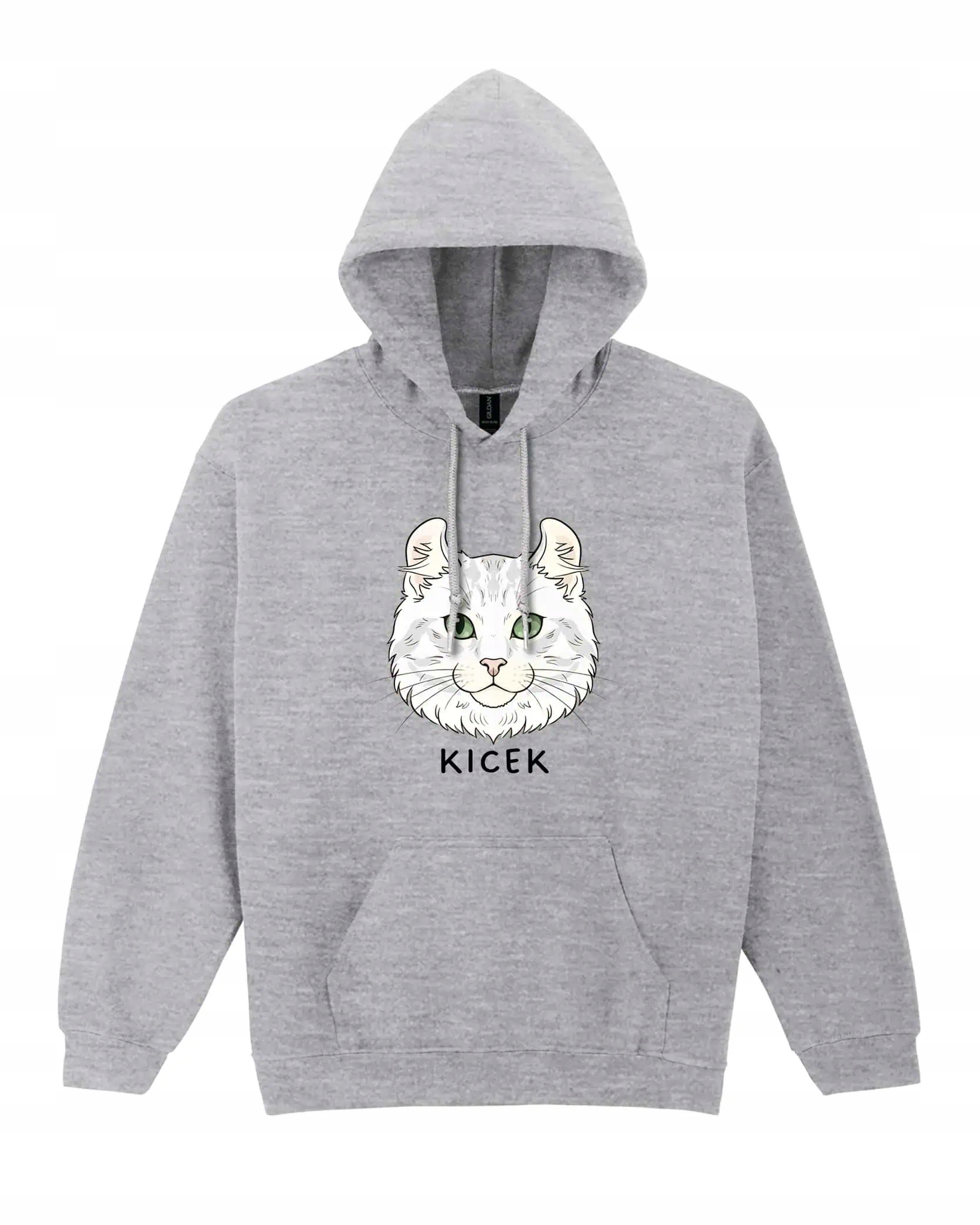 Mikina s kapucí Americká Curl Bílá Personalizovaná Kočka Šedá XL