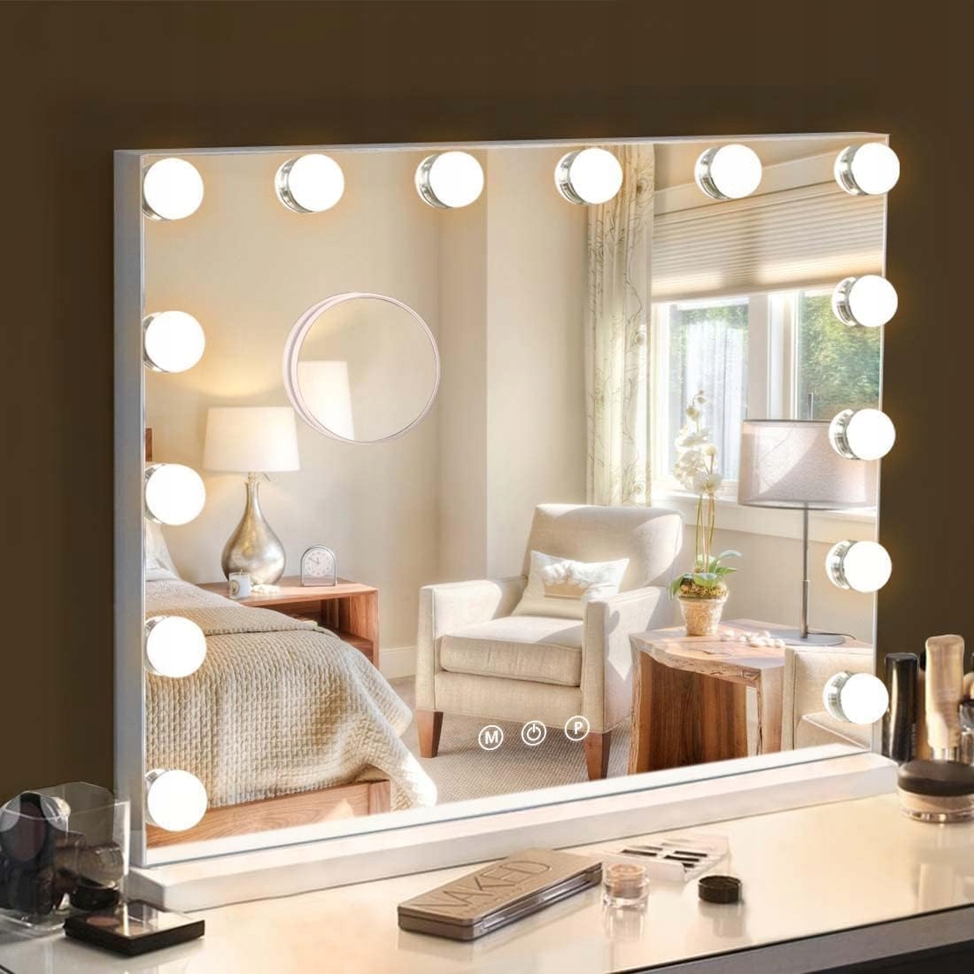 LUSTRO DO MAKIJAŻU HOLLYWOOD 14 LED, 50 x 42cm, 3 TRYBY ŚWIECENIA