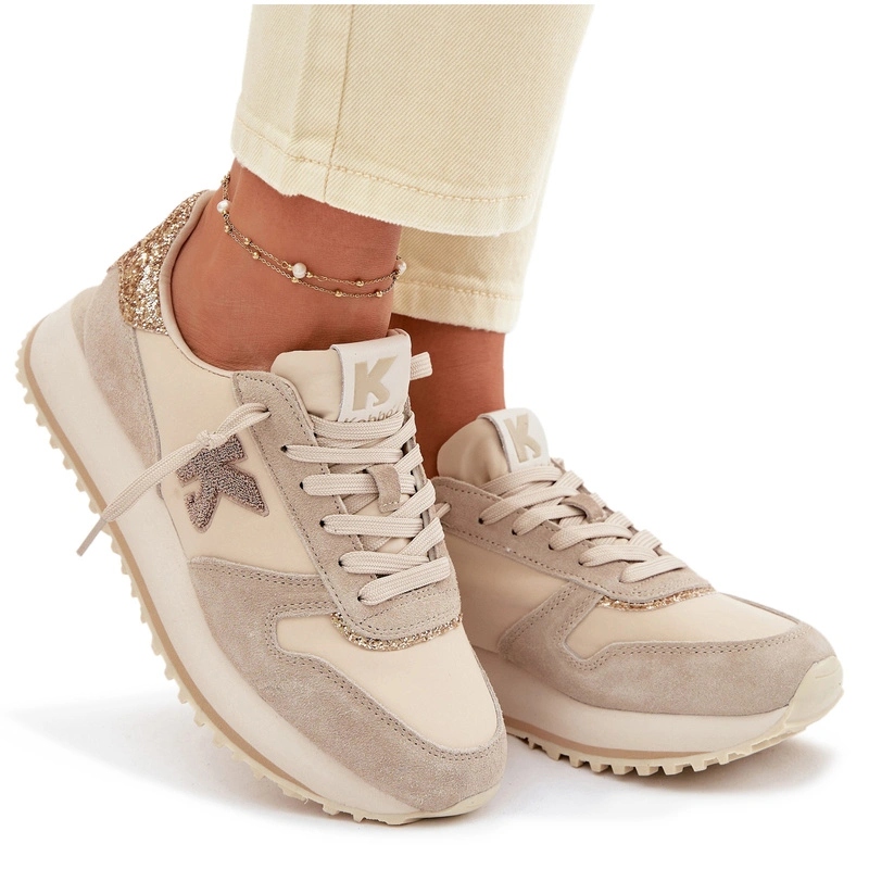 Dámské Tenisky Z Semišové Kůže Flitry Platforma Kobbo 100103 Béžová 37