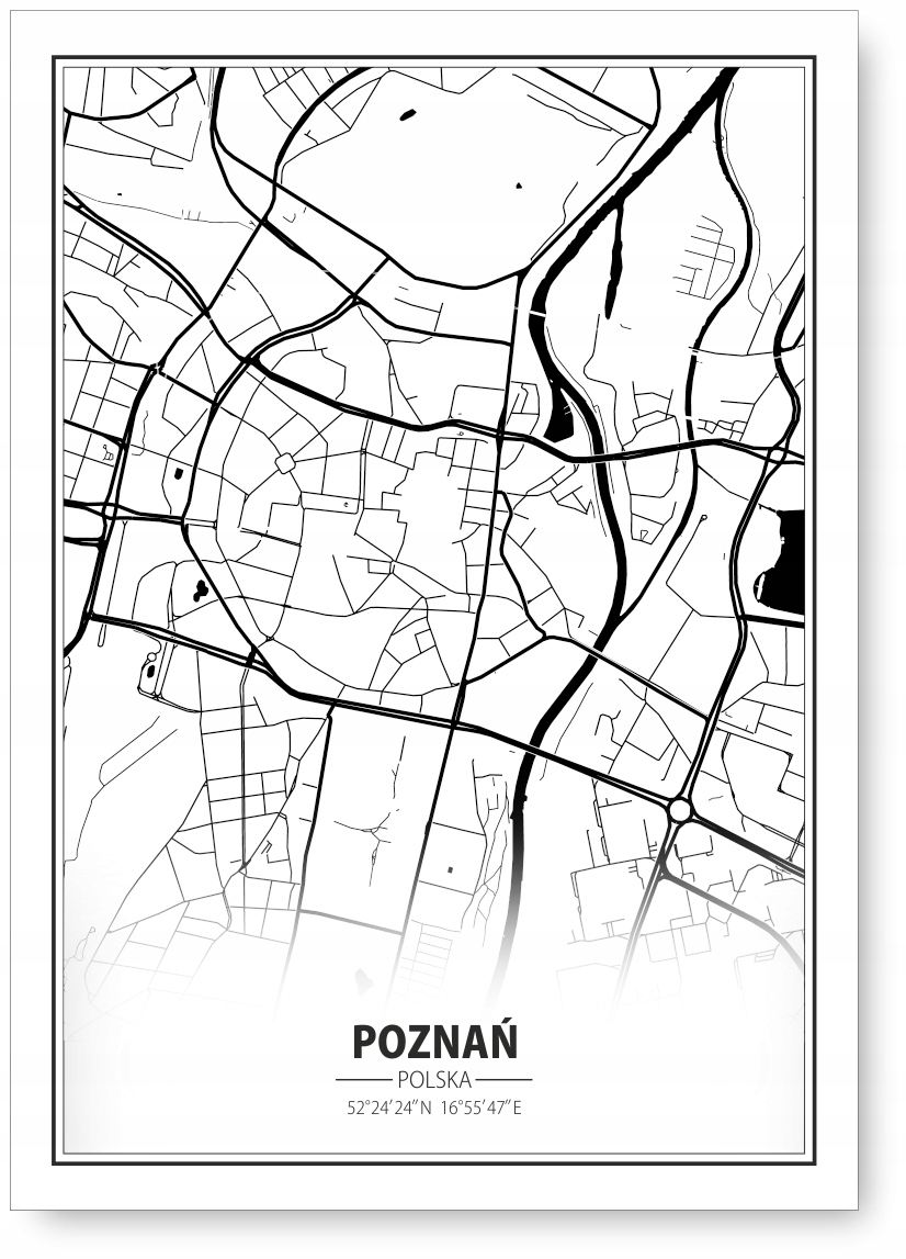 

Poznań Mapa Czarno-biała plakat B1 100x70cm #196