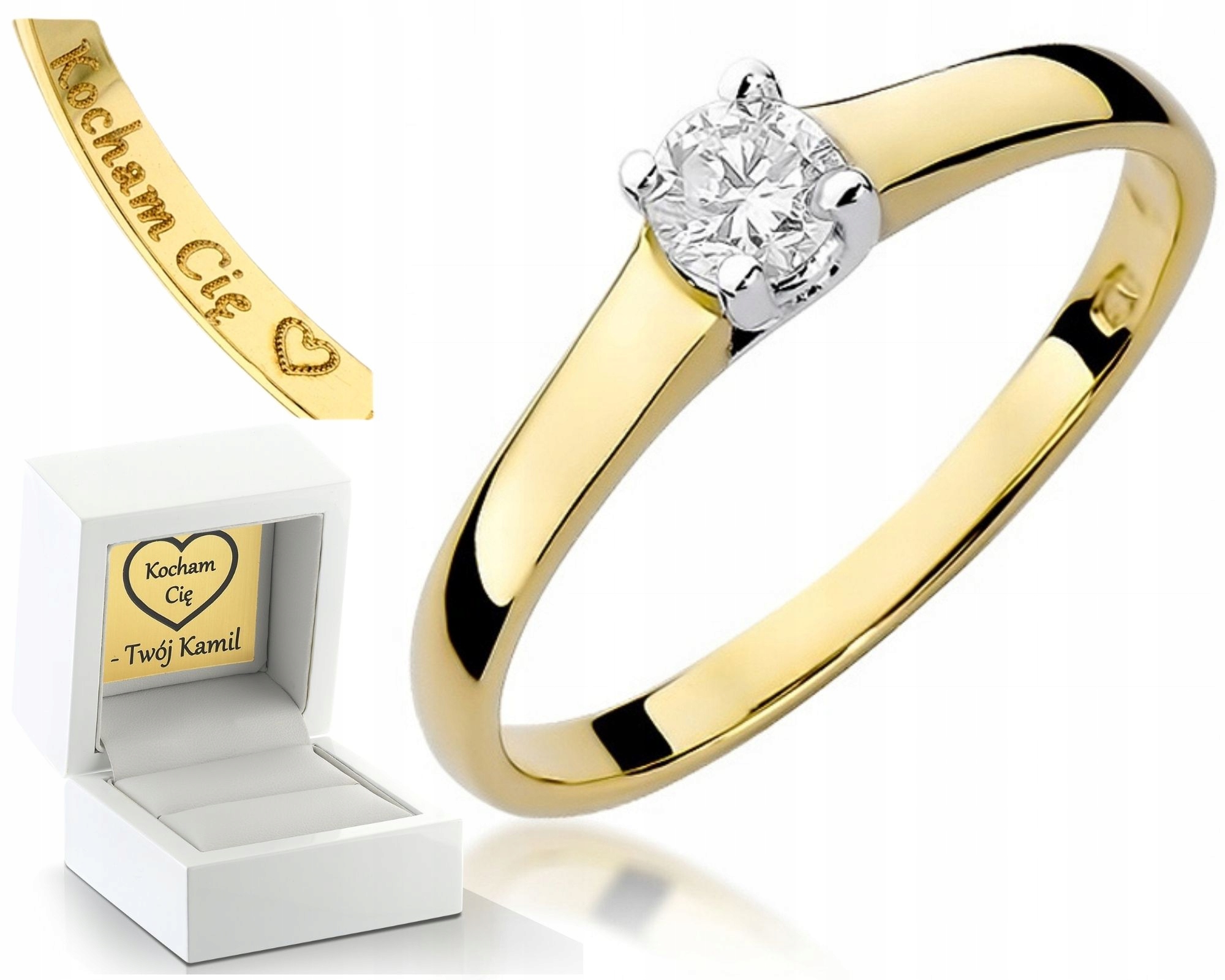 Zlatý Prstýnek S Diamantem 0,20 Ct 0,585 Gravírování Pro Ženu