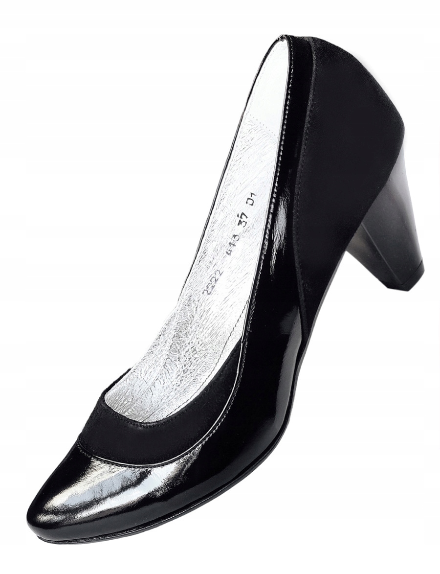 Polobotky na podpatku kožené lodičky kožené lakované černé 40