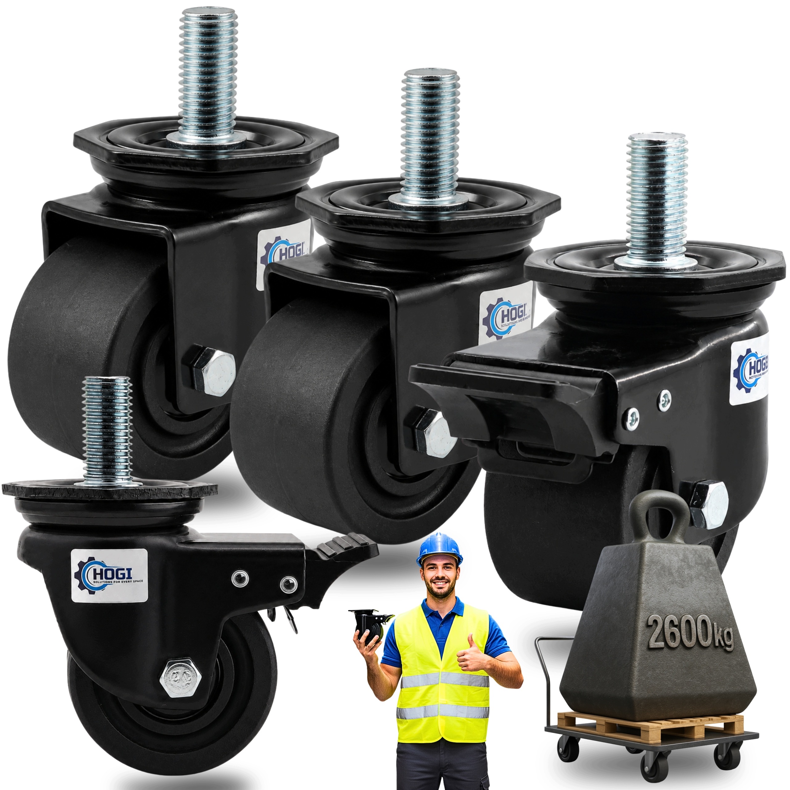Kolečka 75 mm Otočná s Brzdou Set 4ks Průmyslové Závitové M20 2600KG Rs