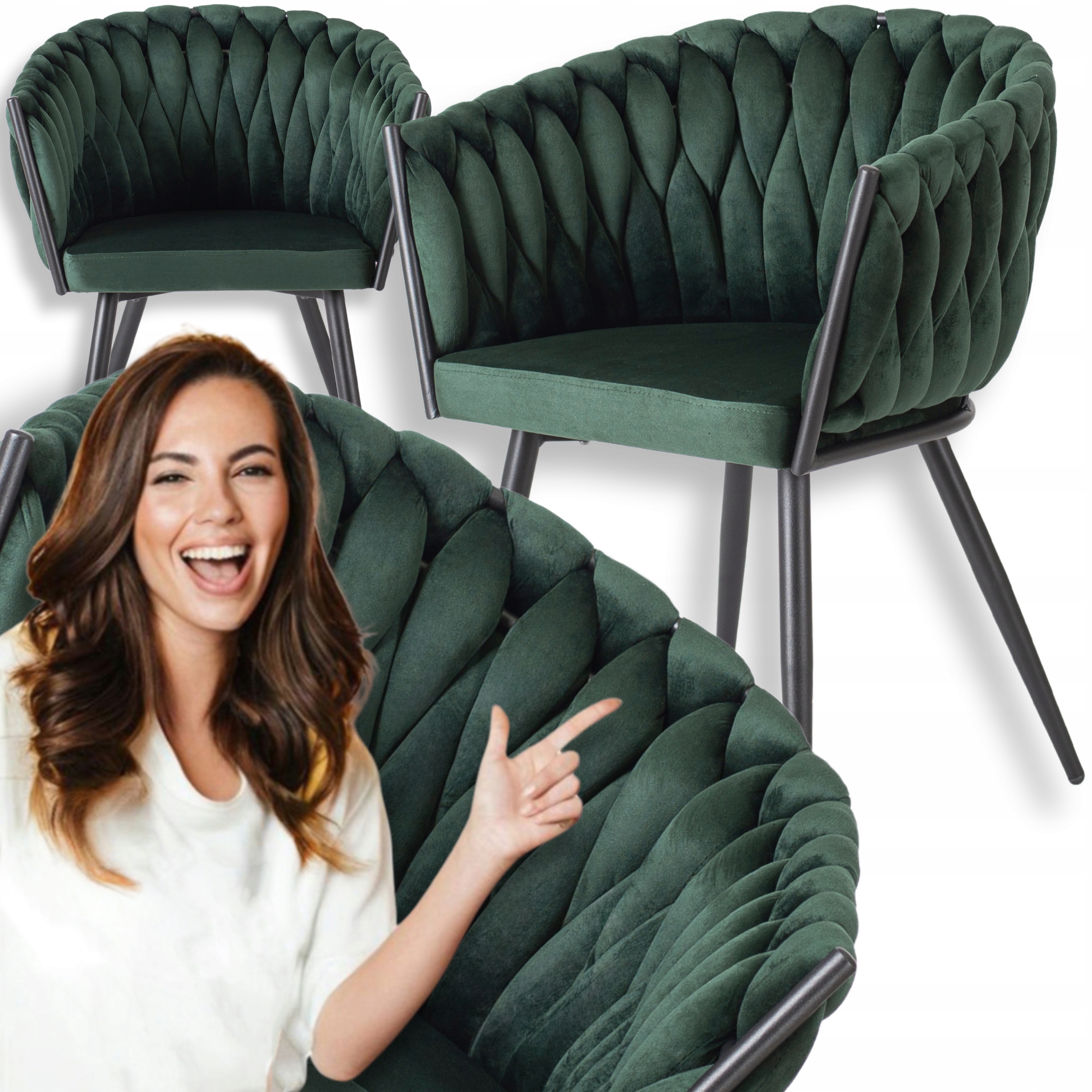 Pletené čalouněné křeslo Loft Velurové do obývacího pokoje Jídelny Zelené Elena