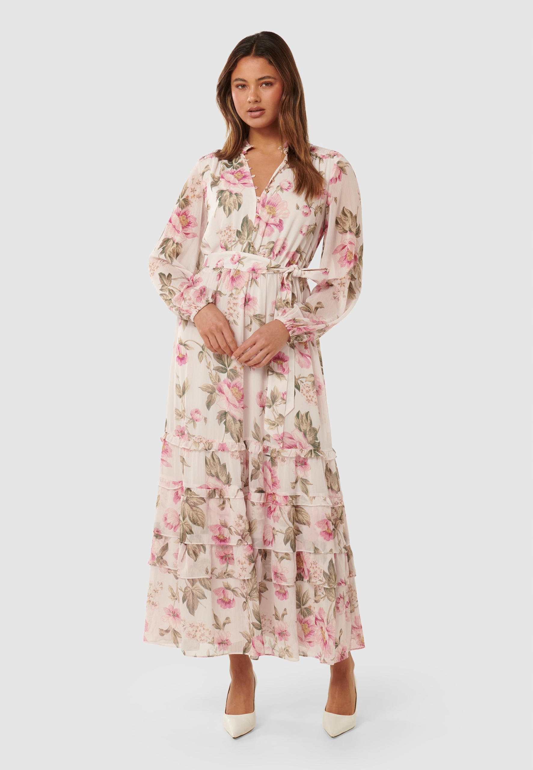 Šaty maxi s květinami, světle růžová Forever New 34