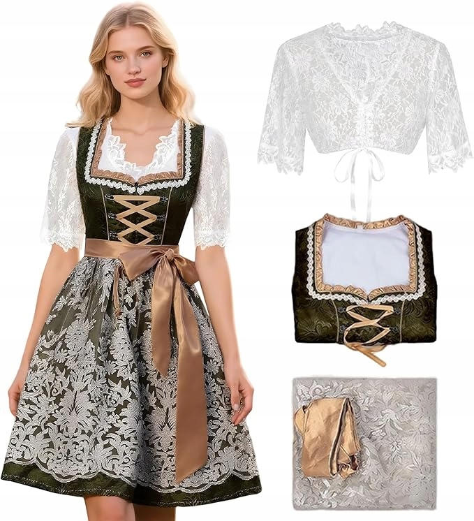 Šaty dirndl 2XL s krajkovou zástěrou vel 44 Zelená
